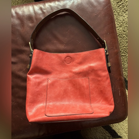 Joy Susan Handbags - Women's Red Leather Shoulder Bag with Front Pocket